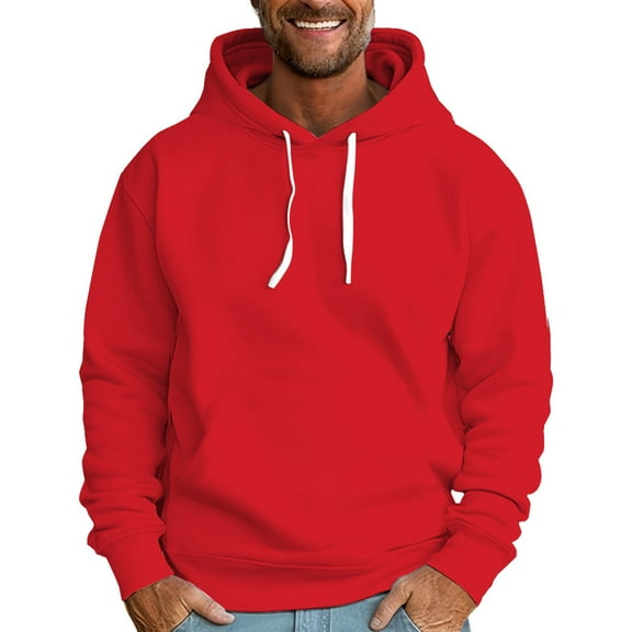 Mens Hoodie Fall Sweatshirt Solid Color Hooded Sweater No Pockets Mens Work Clothing,Red,M