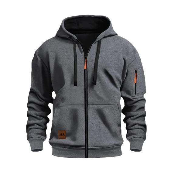 Mens Hoodie Fall Sweatshirt Zip Up Full Zip Fleece Jacket Front Pockets Mens Autumn and Winter Clothes,Dark Gray,S