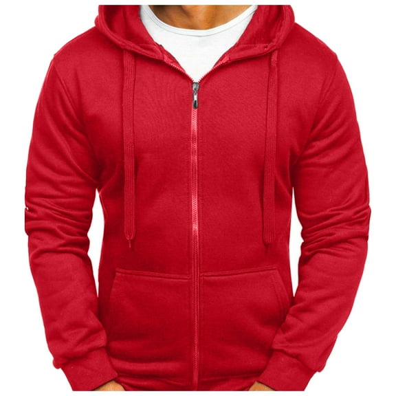 Mens Hoodie Fall Sweatshirt Zip Up Long Sleeve Fleece Hooded Lightweigt With Pockets Mens Workout Clothing,Red,2XL
