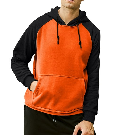 Mens Hoodie Fall Sweatshirt Zipper Splicing Large Size Sweater Mens Workout Clothing,Orange,M