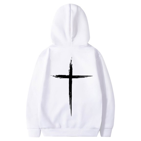 Mens Hoodie Fall Tops Jesus Inspirational Religious Faith Cross Graphic Hooded Oversized Sweatshirt for Men,White,L