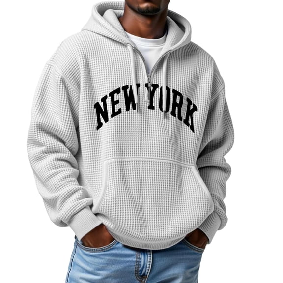 Mens Hoodie Fall Tops Print Half Zip Lightweight Pocket Streetwear Fashion Mes Activewear,White,S