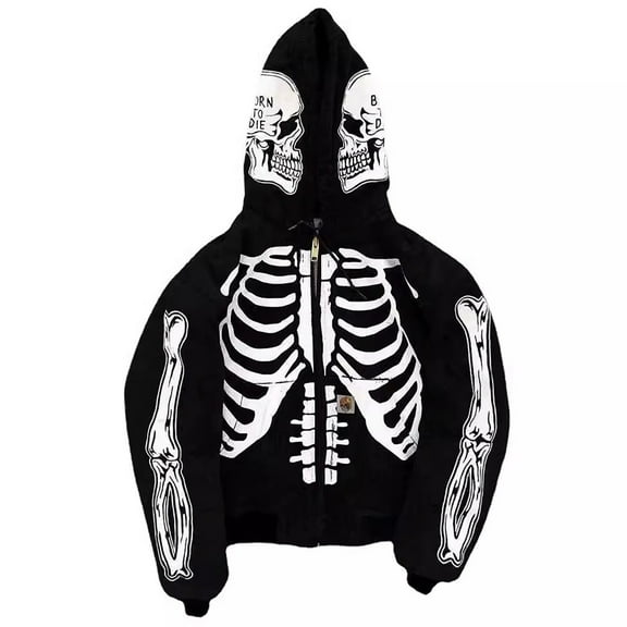 Mens Hoodie Fall Tops Skeleton Pattern Full Zip Thin Hooded Cardigan Mens Warm Clothing,Black,M