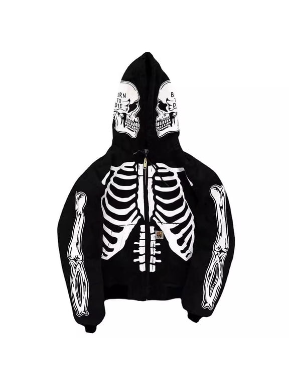 Mens Hoodie Fall Tops Skeleton Pattern Full Zip Thin Hooded Cardigan Mens Warm Clothing,Black,M