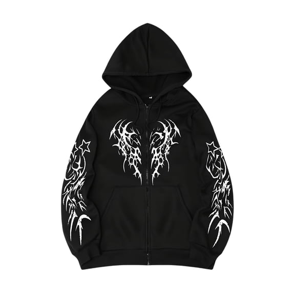 Mens Hoodie Fall Tops Spring Printed Zipper Hooded Long Sleeved Style Mens Work Clothing,Black1,XL