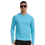 Pdbokew Men s UPF 50+ Fishing Hoodie UV Sun Protection Long Sleeve Hooded Shirts Blue L