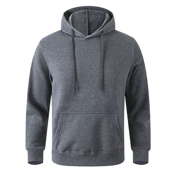 Mens Hoodie Long Sleeve Drawstring Solid Loose Fit Hooded Sweatshirt Trendy Fall Winter Soft Comfy Casual Pullover Top with Pocket Dark Gray XS