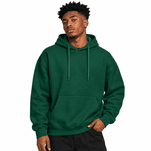 Mens Hoodie Long Sleeve Drawstring Solid Loose Fit Hooded Sweatshirt Trendy Fall Winter Soft Comfy Casual Pullover Top with Pocket Dark Green S
