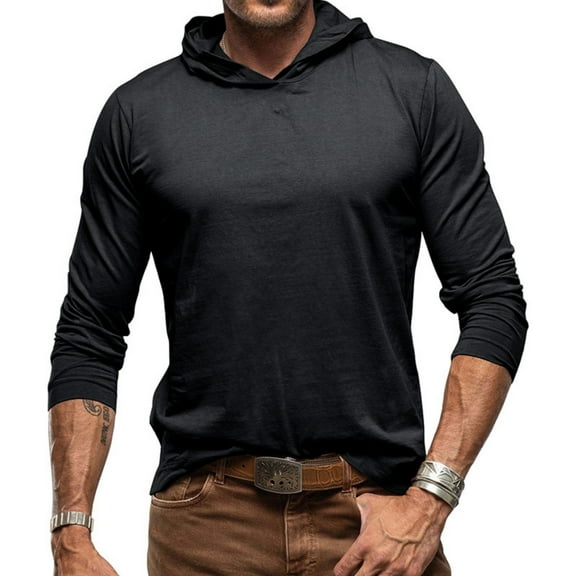 Mens Hoodie Long Sleeve Lightweight Pullover Tee Gym Running Athletic Workout Shirts with Hood