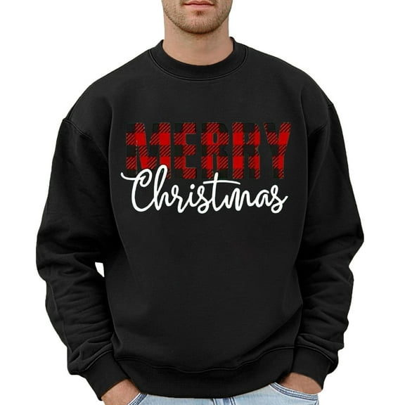 Mens Hoodie Men's Christmas Graphic Print Pullover Hoodie | Festive No Hood Sweatshirt Mens Neck Sweater Zip up Jacket with Stripes Sweater Snag Zip Sweatshirts Hoodies Just It Black S