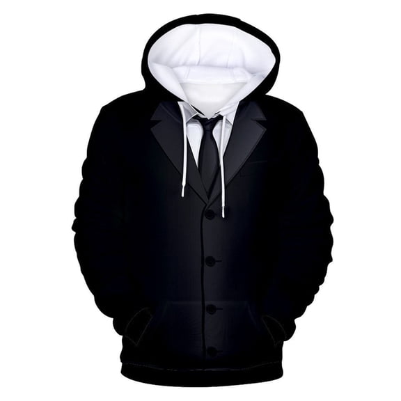 Mens Hoodie Men's Tuxedo Funny 3D Suit Print Birthday Party Classic Hooded Hoodie Mens Sweatshirts Black S