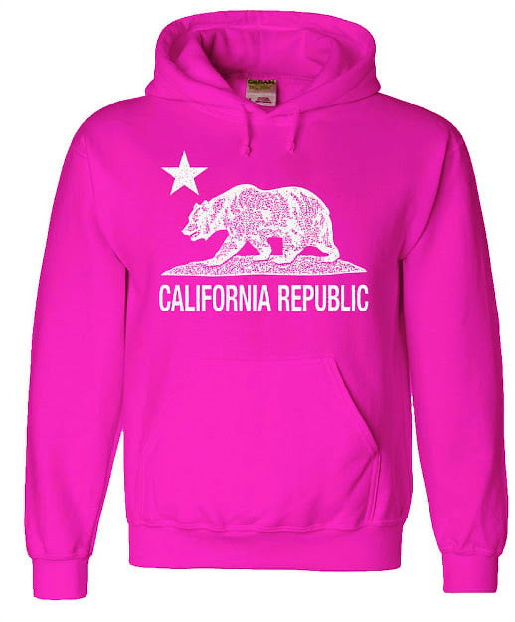 Mens Hoodie Pink California Bear Flag Sweatshirt