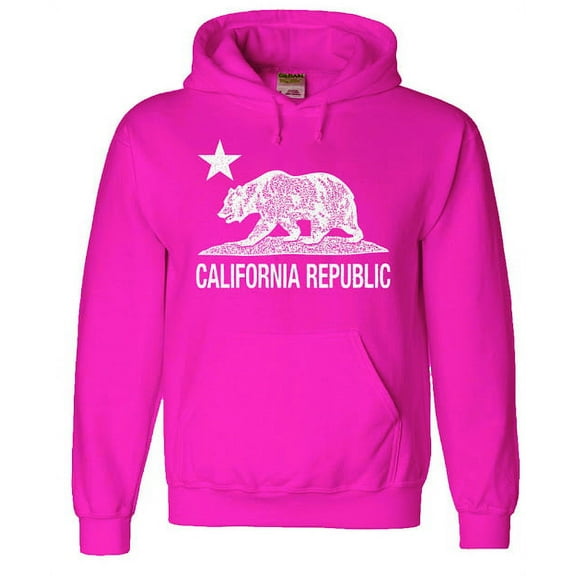Mens Hoodie Pink California Bear Flag Sweatshirt