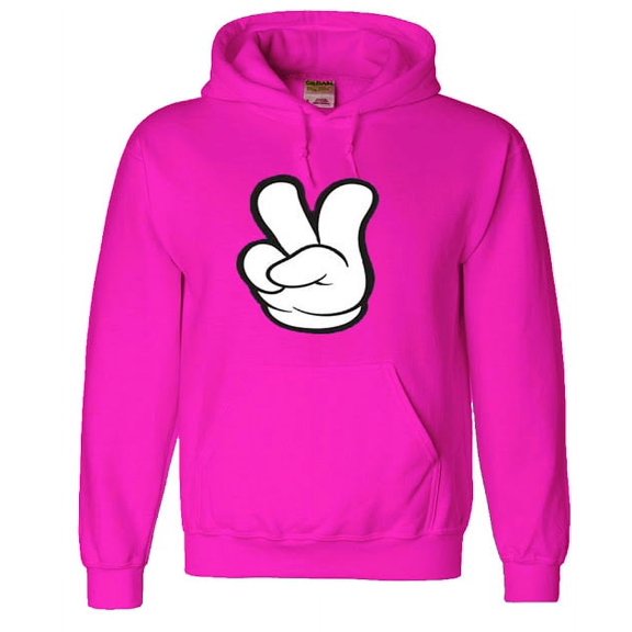 Mens Hoodie Pink Peace Sign Fingers Sweatshirt