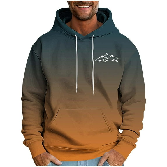 Mens Hoodie Pullover Color Block Sweatshirts Gradient Long Sleeve Fleece Hoody Pullover Drawstring Casual Tops with Pockets for Training Thin Lightweight Fall Street Outwear