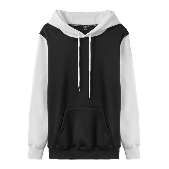 Mens Hoodie Pullover Color Blocked Long Sleeve Drawstring Hooded Mens Warm Clothing,White,L