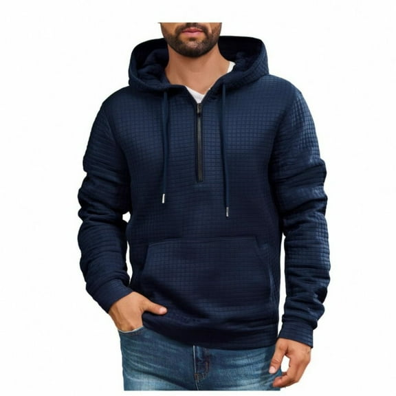 Mens Hoodie Pullover Fashion Quilted Hoodies Casual Fall Winter Long Sleeve Hooded Sweatshirt With Pocket,Size M-3XL