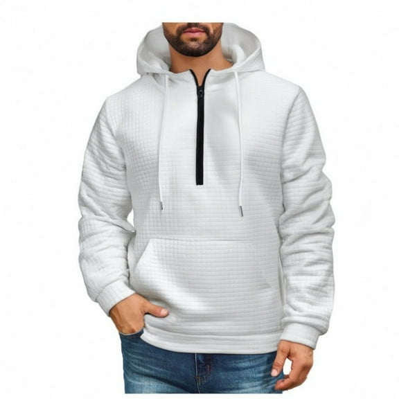Mens Hoodie Pullover Fashion Quilted Hoodies Casual Fall Winter Long Sleeve Hooded Sweatshirt With Pocket,Size M-3XL