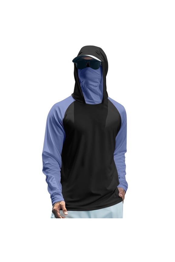 Mens Hoodie Pullover Long Sleeve Color Block Quick Dry UPF 50+ UV Sun Protection Fishing Shirt Dad Gifts