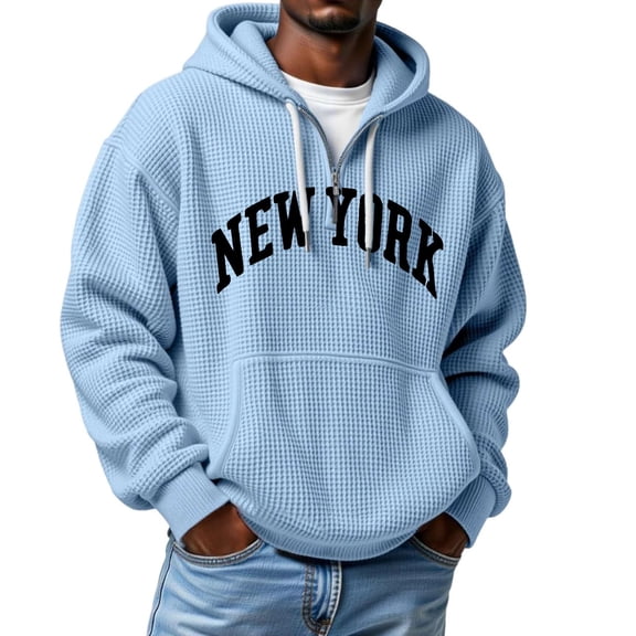 Mens Hoodie Pullover Print Half Zip Lightweight Pocket Streetwear Fashion Mens Warm Clothing,Blue,XL