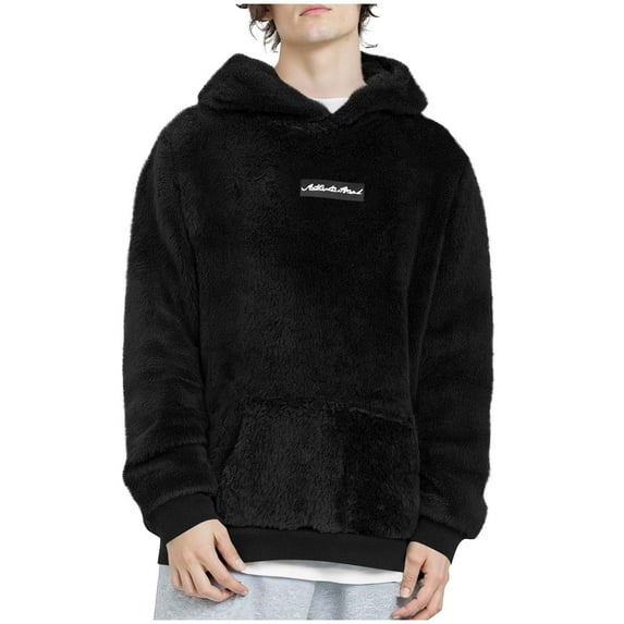Mens Hoodie Qiggri Men Solid Color Fashionable Warm Embroidered Pocket Long Sleeve Hooded Sweatshirt
