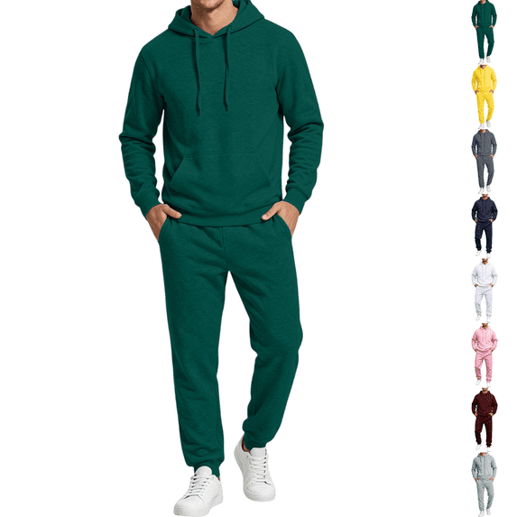 Mens Hoodie Sweatpants Set Tracksuit Casual 2 Piece Outfits Dark Green M