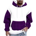 thumbnail image 1 of Mens Hoodie Sweatshirt Crew Neck Plaid Color Block Fleece Lined Long Sleeve Casual Pullover Sweatshirts with Pocket (4XL, Purple), 1 of 5