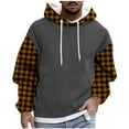 thumbnail image 1 of Mens Hoodie Sweatshirt Crew Neck Plaid Color Block Fleece Lined Long Sleeve Casual Pullover Sweatshirts with Pocket (L, Yellow), 1 of 5