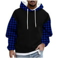 thumbnail image 1 of Mens Hoodie Sweatshirt Crew Neck Plaid Color Block Fleece Lined Long Sleeve Casual Pullover Sweatshirts with Pocket (XL, Blue), 1 of 5