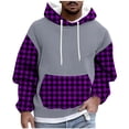 thumbnail image 1 of Mens Hoodie Sweatshirt Crew Neck Plaid Color Block Fleece Lined Long Sleeve Casual Pullover Sweatshirts with Pocket (XL, Purple), 1 of 5
