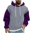 thumbnail image 1 of Mens Hoodie Sweatshirt Crew Neck Plaid Color Block Fleece Lined Long Sleeve Casual Pullover Sweatshirts with Pocket (XL, Purple), 1 of 5