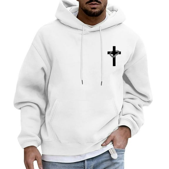 Mens Hoodie Sweatshirt Cross Graphic Hooded Jesus Inspirational Religious Faith Zip Up Hoodie for Men,White,XL