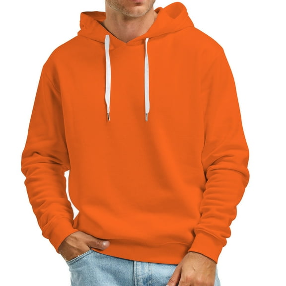 Mens Hoodie Sweatshirt Solid Color Hooded Sweater No Pockets Mens Work Clothing,Orange,S