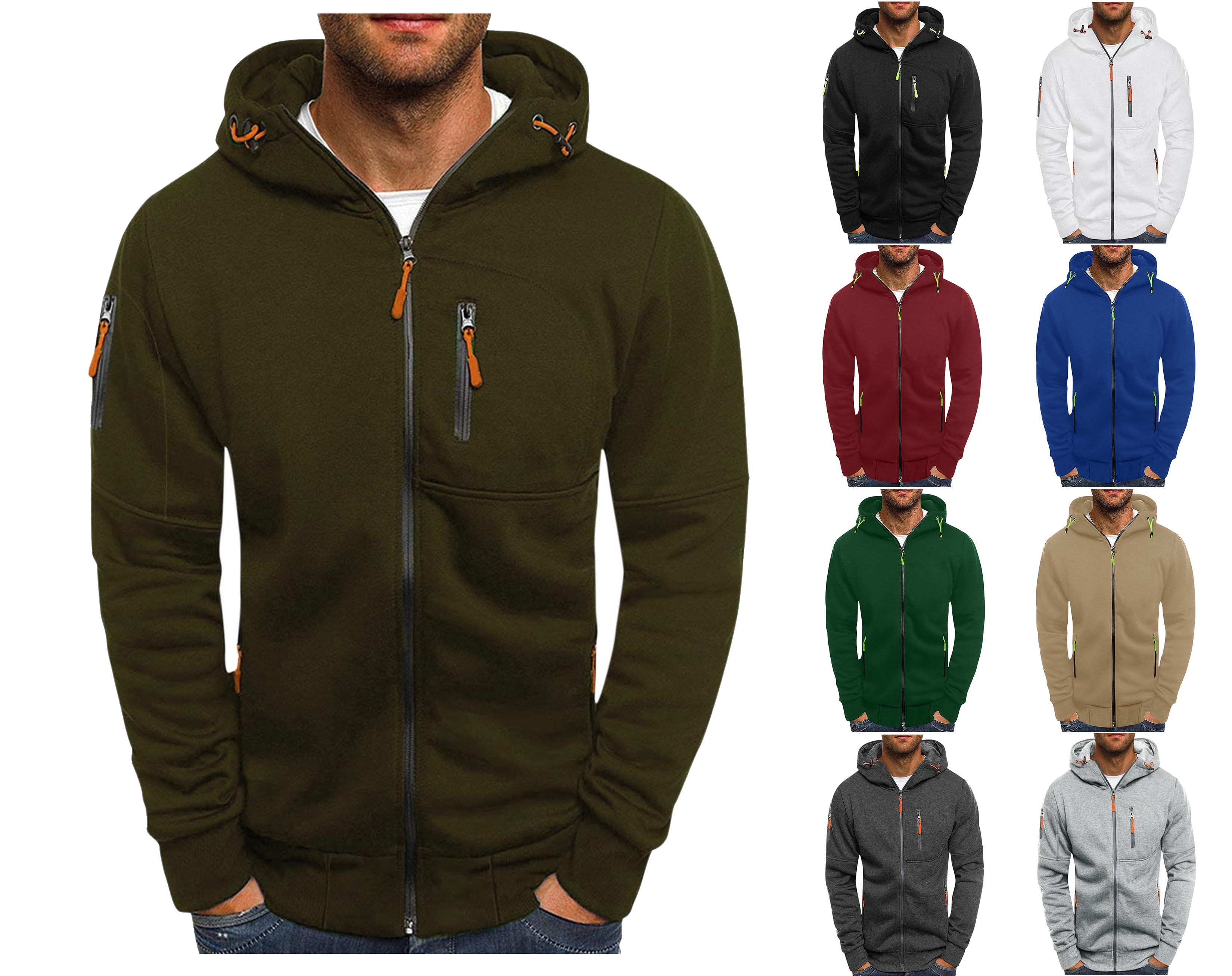 HAOTAGS Mens Hoodie Sweatshirt Zip Up Hooded Sweatshirts Soft Casual Hoodies Army Green Size 2XL