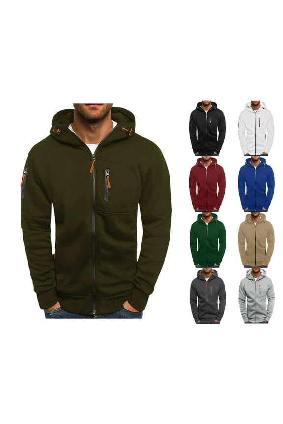 Mens Hoodie Sweatshirt Zip Up Hooded Sweatshirts Soft Casual Hoodies Army Green Size 2XL