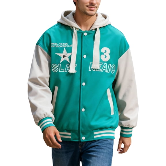 Mens Hoodie Tops Colour Blocked Sporty Style Long Sleeved Lapel Collar Mens Clothing,Green,3XL