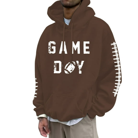 Mens Hoodie Tops Football Fans Sports Rugby Player Retro Mens Work Clothing,Coffee,L