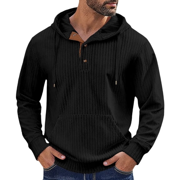 Mens Hoodie Tops Textured Solid Color Comfortable Jacket Mens Sweaters,Black,2XL