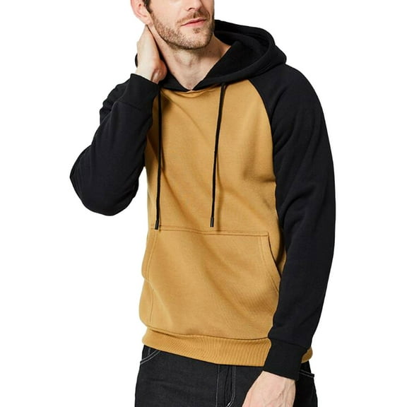 Mens Hoodie Tops Zipper Splicing Large Size Sweater Mens Clothing,Khaki,2XL