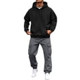 thumbnail image 1 of Mens Hoodie Tracksuit 2 Piece Sweatsuit Long Sleeve Hooded Sweatshirt and Drawstring Waist Sweatpants Jogging Matching Sets with Pockets Black L, 1 of 8