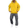 thumbnail image 1 of Mens Hoodie Tracksuit 2 Piece Sweatsuit Long Sleeve Hooded Sweatshirt and Drawstring Waist Sweatpants Jogging Matching Sets with Pockets Yellow M, 1 of 8