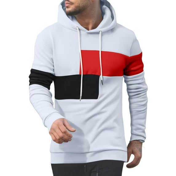 Mens Hoodies 2025 Fashion Colorblock Sweatshirt Men's Drawstring Ribbed Closure Hoodie Pullovers ,Size M-3XL