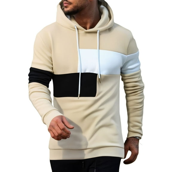 Mens Hoodies 2025 Fashion Colorblock Sweatshirt Men's Drawstring Ribbed Closure Hoodie Pullovers ,Size M-3XL