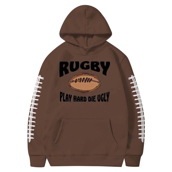 Mens Hoodies 2025 Game Day Football Graphic Drawstring Long Sleeve Tops Lightweight Fall Casual Comfy Shirts with Pocket Z003-Coffee XL