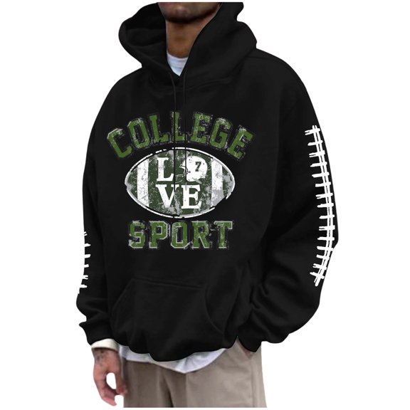 Mens Hoodies 2025 Game Day Football Graphic Drawstring Long Sleeve Tops Lightweight Fall Casual Comfy Shirts with Pocket Z004-Black XXL