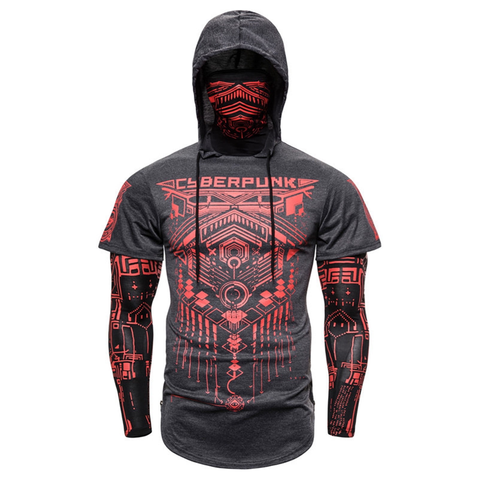 Mens Hoodies Autumn Halloween Tapered Pullover Hoodie with Vintage Gothic Skull Print Plus Size ...