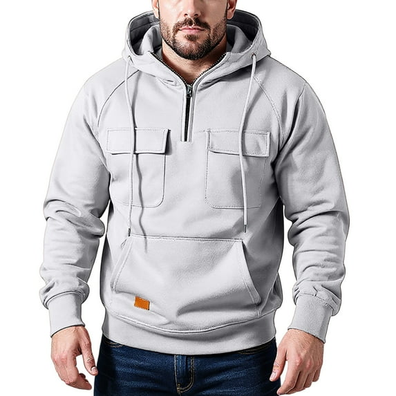 Mens Hoodies Casual Half-Zip Hoodie Sweatshirt With Drawstring Hood Front Pockets Long Sleeve Pullover Soft Cotton Blend,Size S-2XL
