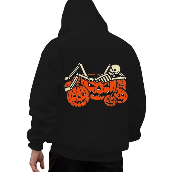 Mens Hoodies Casual Halloween Pumpkin Print Long Sleeve Hooded Sweatshirt Pullover Soft Loose Fall Winter Daily Wear Mens Sweatshirts Black S