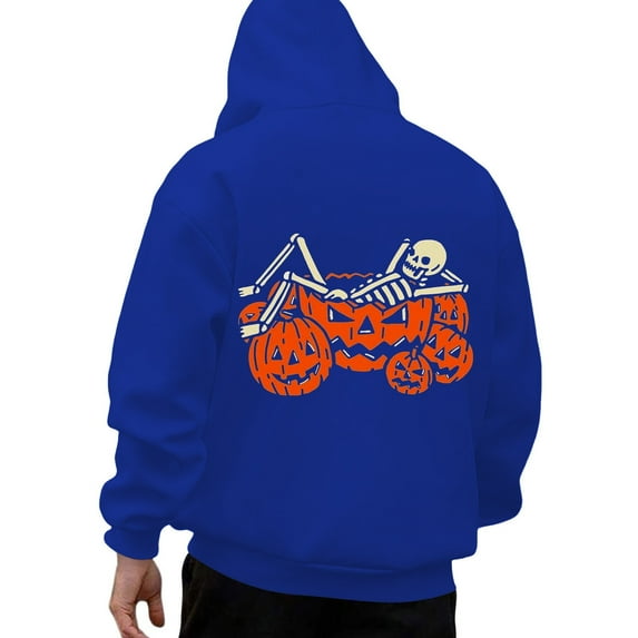Mens Hoodies Casual Halloween Pumpkin Print Long Sleeve Hooded Sweatshirt Pullover Soft Loose Fall Winter Daily Wear Mens Sweatshirts Blue XXL