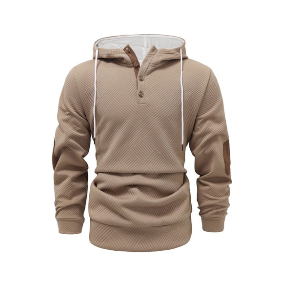 Mens Hoodies Casual Long Sleeve Hooded Sweatshirt With Button Design Color Block Patchwork Pullover Hoodie Lightweight and Comfortable Top ,Size S-2XL
